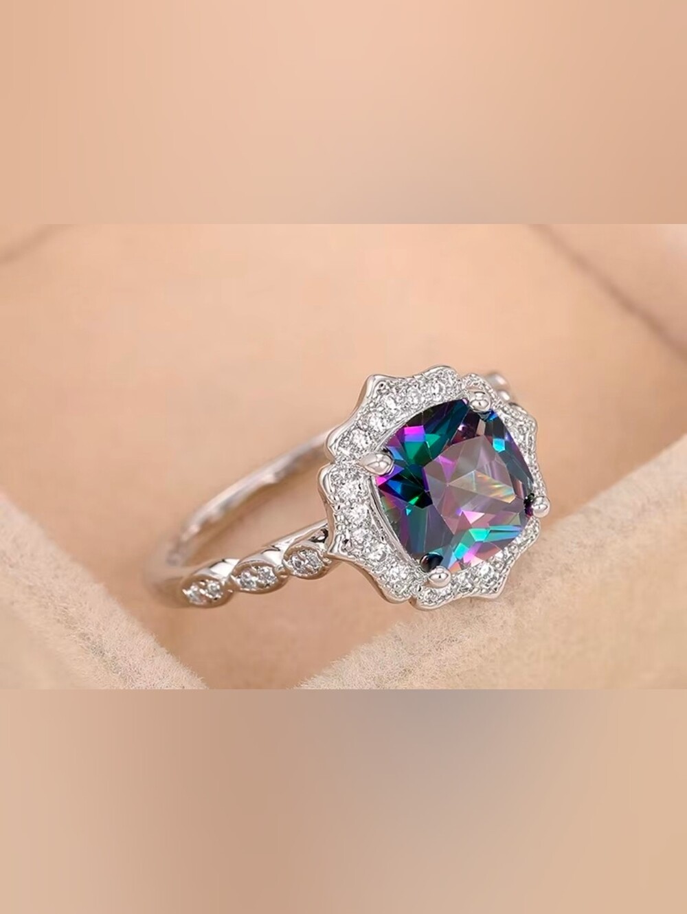 $8 Each Or Bundle 5/$20 Multicolor Mystic Topaz Halo Silver Ring